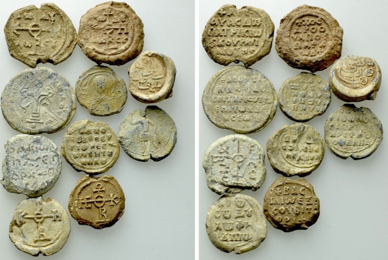 10 Byzantine Seals. 

Obv: .
Rev: .

. 

Condition: See picture.

Weigh...
