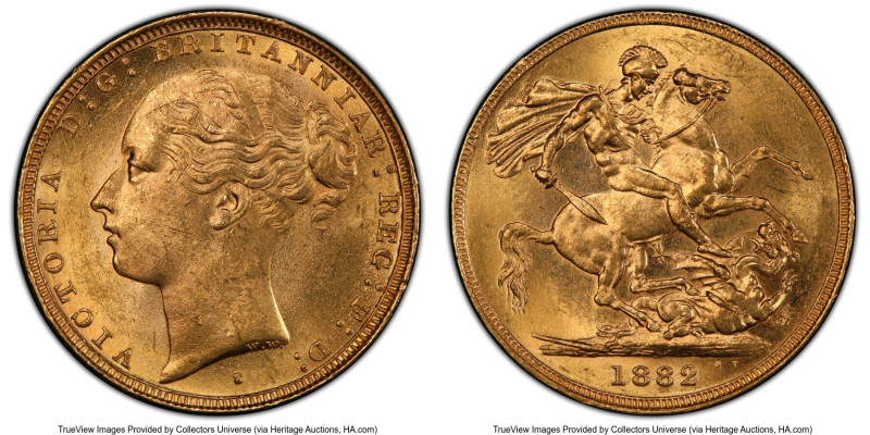 Victoria gold "St. George" Sovereign 1882-S MS62 PCGS, Sydney mint, KM7, S-3858E...