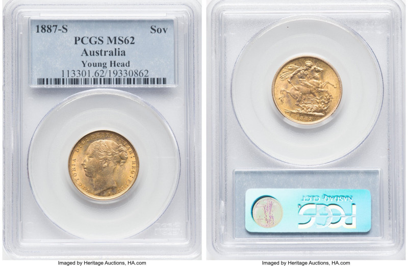 Victoria gold "St. George" Sovereign 1887-S MS62 PCGS, Sydney mint, KM7, S-3858E...