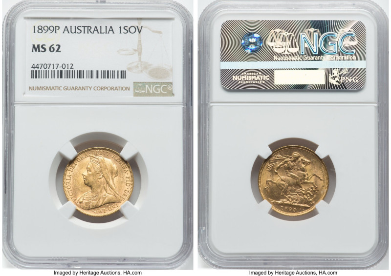 Victoria gold Sovereign 1899-P MS62 NGC, Perth mint, KM13, S-3876. A sought-afte...