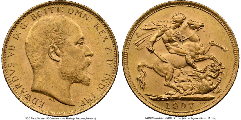 Edward VII gold Sovereign 1907-M MS64 NGC, Melbourne mint, KM15, S-3971. A gorge...