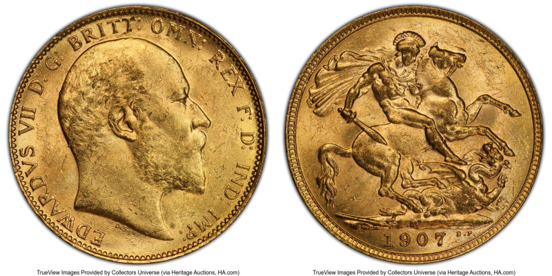 Edward VII gold Sovereign 1907-M MS62 PCGS, Melbourne mint, KM15, S-3971. HID098...