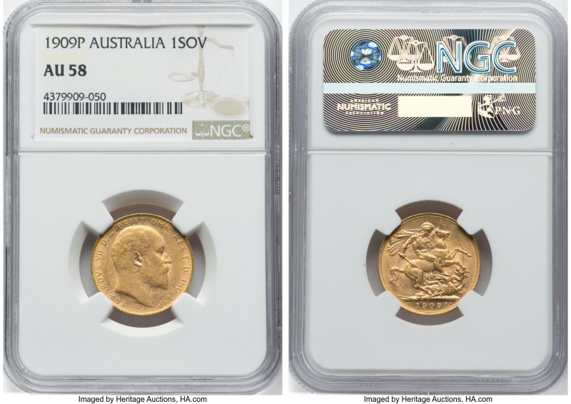 Edward VII gold Sovereign 1909-P AU58 NGC, Perth mint, KM15, S-3972. HID09801242...