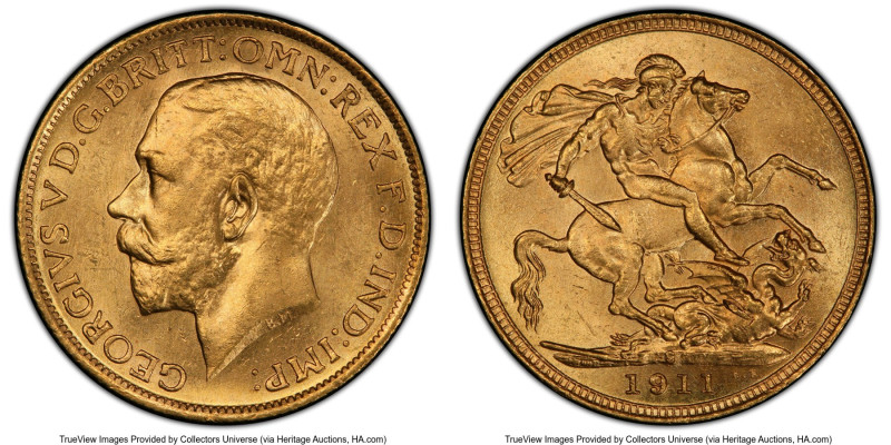 George V gold Sovereign 1911-S MS64 PCGS, Sydney mint, KM29, S-4003. HID09801242...