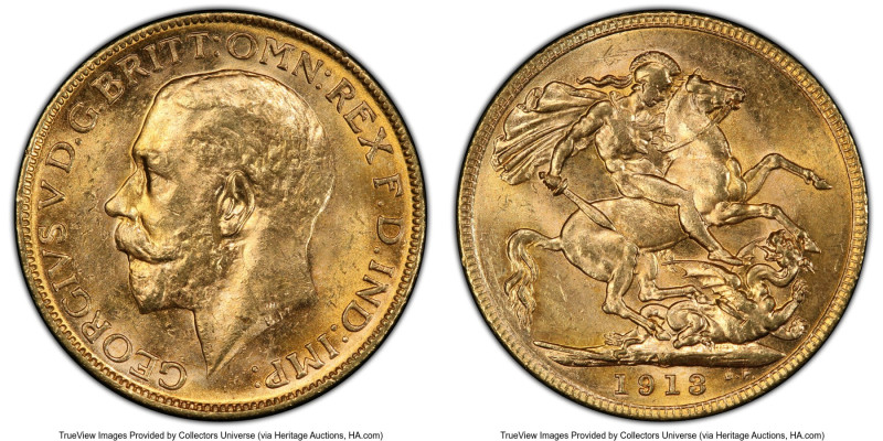 George V gold Sovereign 1913-M MS63+ PCGS, Melbourne mint, KM29, S-3999. HID0980...