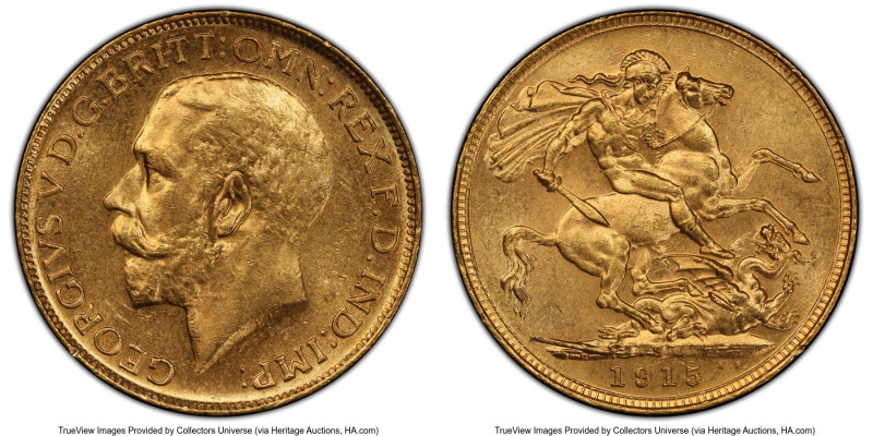 George V gold Sovereign 1915-S MS64 PCGS, Sydney mint, KM29, S-4003. HID09801242...