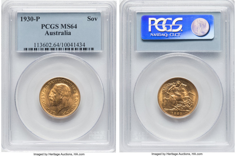 George V gold Sovereign 1930-P MS64 PCGS, Perth mint, KM32, S-4001. HID098012420...