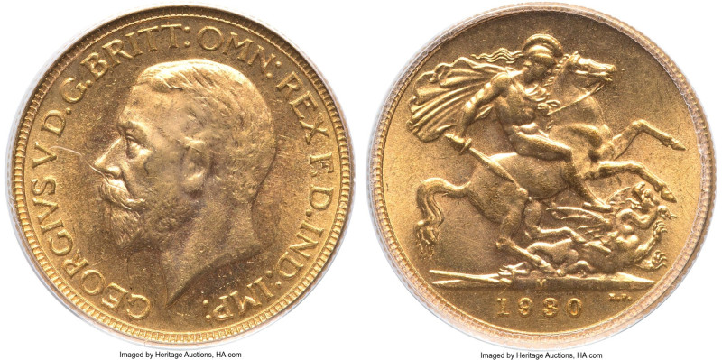 George V gold Sovereign 1930-M MS64 PCGS, Melbourne mint, KM32, S-4000. The penu...