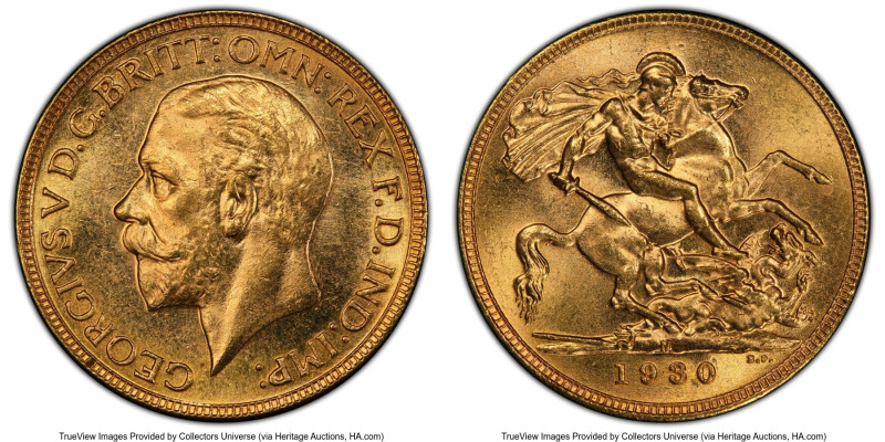 George V gold Sovereign 1930-M MS63 PCGS, Melbourne mint, KM32, S-4000. A crispl...