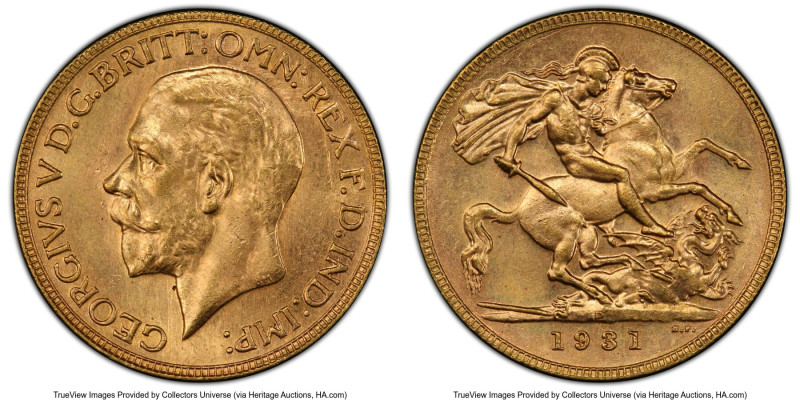 George V gold Sovereign 1931-P MS64+ PCGS, Perth mint, KM32, S-4002. Small head ...