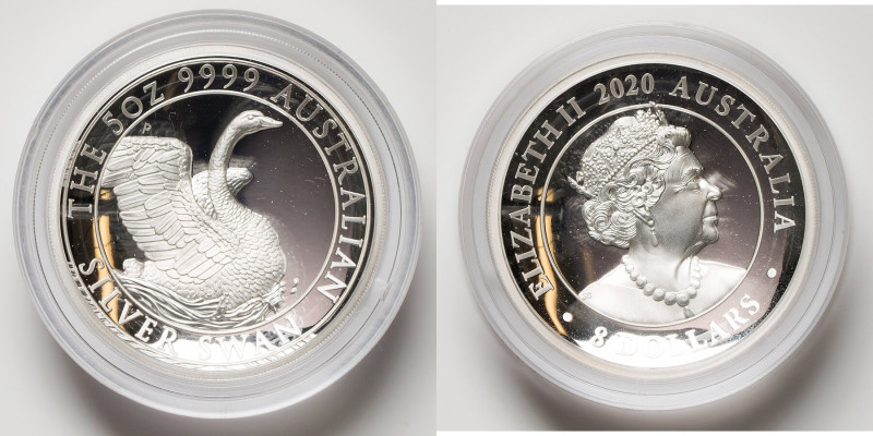 Elizabeth II silver Uncertified Proof High Relief "Silver Swan" 8 Dollars (5 oz)...