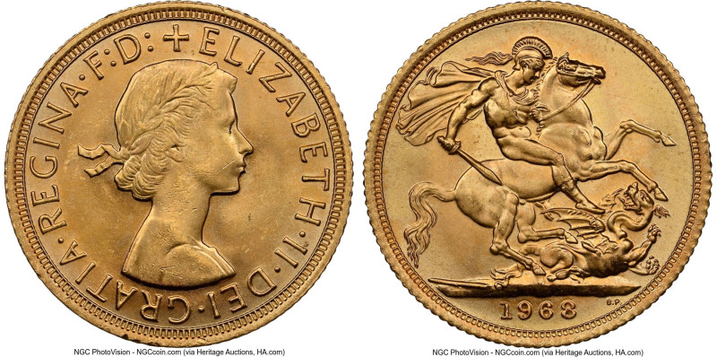 Elizabeth II gold Sovereign 1968 MS65 NGC, KM908, S-4125. A delightful selection...