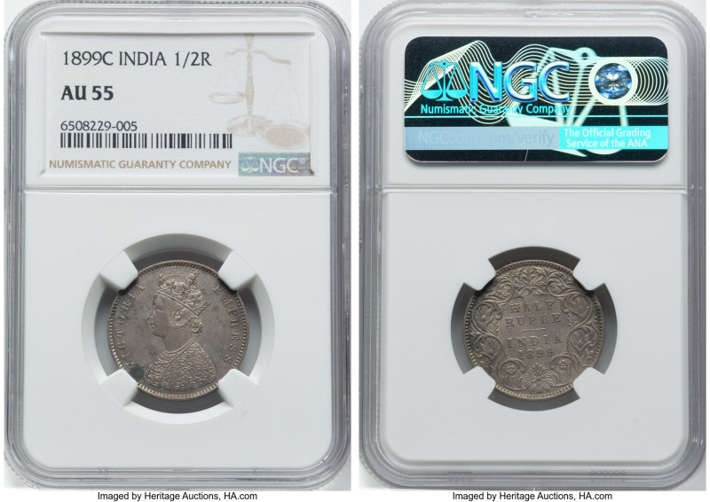 British India. Victoria 1/2 Rupee 1899-C AU55 NGC, Calcutta mint, KM491, S&W-6.2...