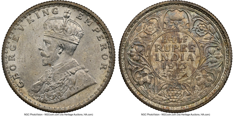 British India. George V 1/2 Rupee 1913-(c) MS63 NGC, Calcutta mint, KM522, S&W-8...