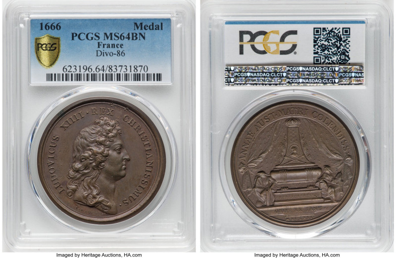 Louis XIV 4-Piece Lot of Certified Medals PCGS, 1) "Queen Mother's Death" Medal ...