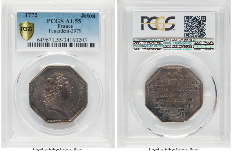 Louis XV 4-Piece Lot of Certified Jetons PCGS, 1) Jeton 1772 AU55 PCGS, Feuarden...