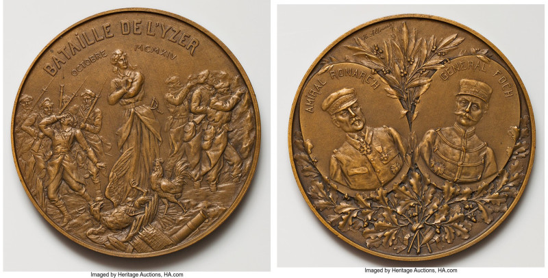 Pair of Uncertified bronze Medals AU, Paris mint. A pair of WWI-themed medals (6...