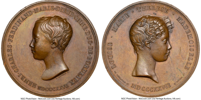 Pair of Certified Medals NGC, 1) "Henri d'Artois" bronze Medal 1827-Dated MS62 B...