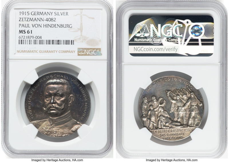 Paul von Hindenburg silver "Liberation of East Prussia" Medal 1915 MS61 NGC, Zet...