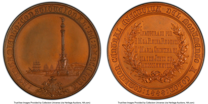 "Columbus Monument in Barcelona" Specimen Medal 1888 SP63 Brown PCGS, Cru.M-779b...