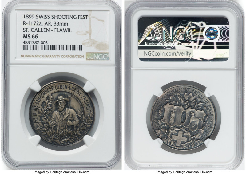 Confederation silver "St. Gallen - Flawil Shooting Festival" Medal 1899 MS66 NGC...