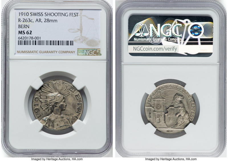 Confederation silver "Bern Shooting Festival" Medal 1910 MS62 NGC, Richter-263c....