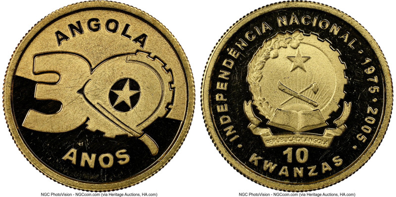 Republic gold Proof "30th Anniversary of Independence" 10 Kwanzas 2005 PR63 Ultr...