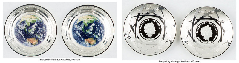 Elizabeth II Pair of Uncertified silver Colorized Proof Domed "Earth" 5 Dollars ...