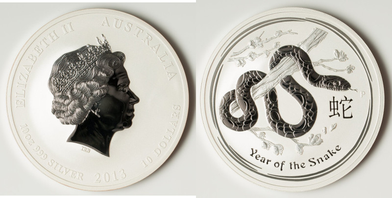 Elizabeth II silver Proof "Year of the Snake" 10 Dollars (10 oz) 2013 UNC, Perth...