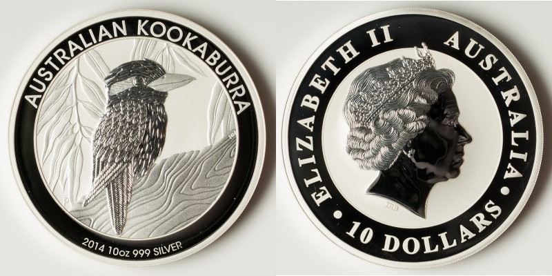 Elizabeth II silver Proof "Kookaburra" 10 Dollars (10 oz) 2014 UNC, KM-Unl. HID0...