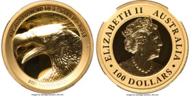 Elizabeth II gold Proof Ultra High Relief "Wedge-Tailed Eagle" 100 Dollars (1 oz) 2022-P PR70 Ultra Cameo NGC, Perth mint, KM-Unl. First Day of Issue....