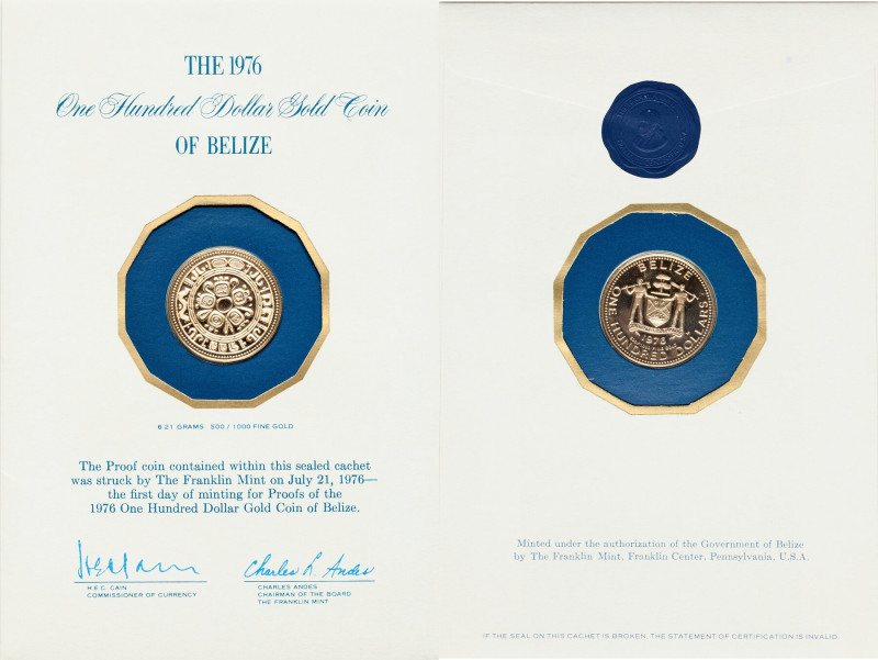 Republic gold Proof 100 Dollars 1976 UNC, KM52. Choice Proof in original holder....