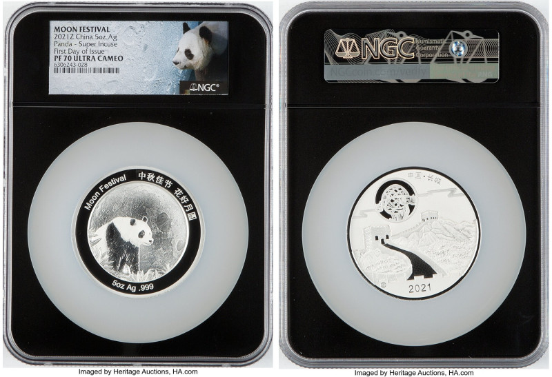 People's Republic silver Proof Super Incuse "Panda - Moon Festival" Medal (5 oz)...