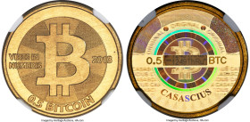 Casascius brass Loaded (Unredeemed) 0.5 Bitcoin (BTC) 2013 MS68 NGC, Ahonen-pg 100. Total Issued: 3,084. Series 2. Type PF. 25.4mm. Firstbits 1249ThR....