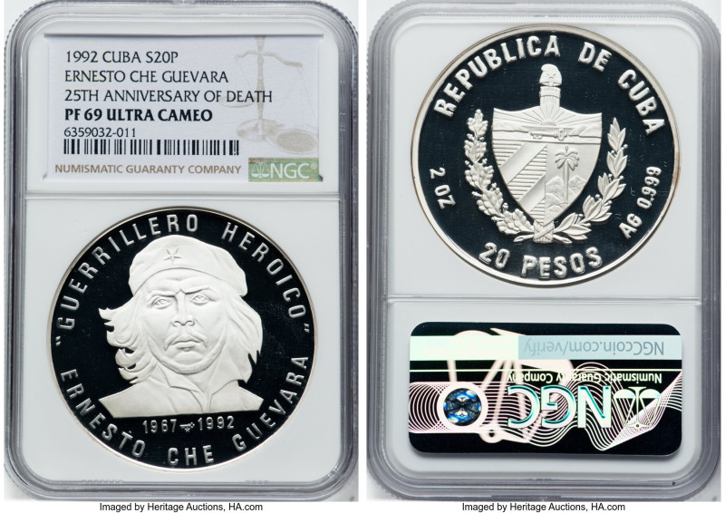 Republic silver Proof "Ernesto Che Guevara - 25th Anniversary of Death" 20 Pesos...