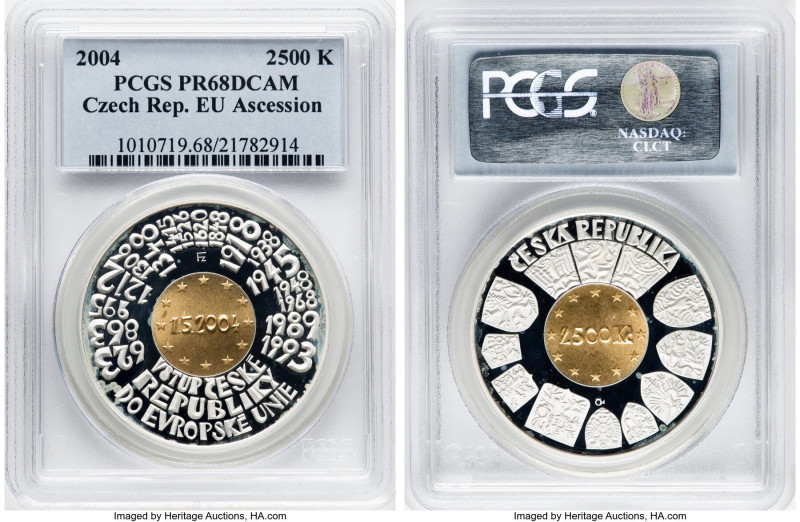 Republic bimetallic gold & silver Proof "EU Accession" 2500 Korun 2004 PR68 Deep...