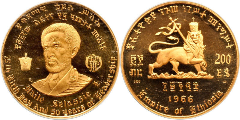 Haile Selassie I gold Proof "Emperor's Birth & Reign" 200 Dollars EE 1958 (1966)...