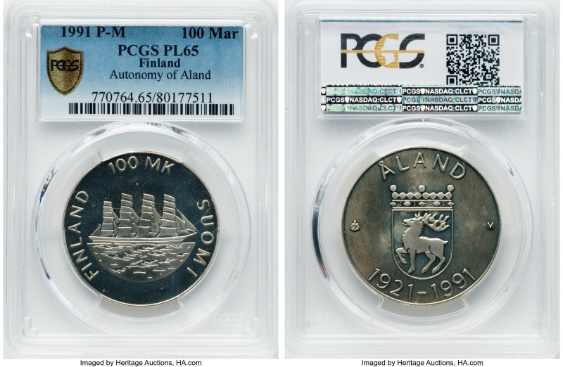 Republic Prooflike "Autonomy of Aland" 100 Markkaa 1991 P-M PL65 PCGS, Mint of F...