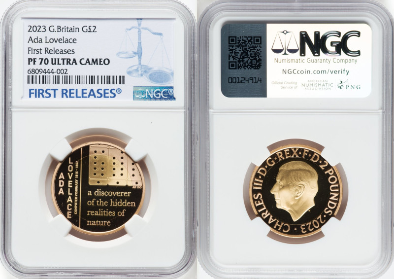 Charles III gold Proof "Ada Lovelace" 2 Pounds 2023 PR70 Ultra Cameo NGC, KM-Unl...