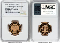Elizabeth II gold Proof "Columbus Quincentennial" 500 Dollars 1992 PR68 Ultra Cameo NGC, KM153. Commemorating 500 years since Columbus' discovery of J...