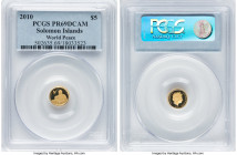 Elizabeth II gold Proof "World Peace" 5 Dollars 2010 PR69 Deep Cameo PCGS, CIT mint, KM119. For World Peace, featuring Mother Teresa and Pope John Pau...