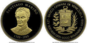 Republic gold Proof "Marino Bicentennial" 5000 Bolivares 1988 PR69 Ultra Cameo NGC, Royal Canadian mint, KM-Y63. HID09801242017 © 2024 Heritage Auctio...