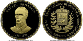 Republic gold Proof "Urdaneta Bicentennial" 5000 Bolivares 1988 PR69 Ultra Cameo NGC, Royal Canadian mint, KM-Y62. HID09801242017 © 2024 Heritage Auct...
