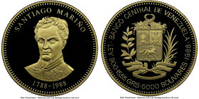 Republic gold Proof "Marino Bicentennial" 5000 Bolivares 1988 PR68 Ultra Cameo NGC, Royal Canadian mint, KM-Y63. HID09801242017 © 2024 Heritage Auctio...