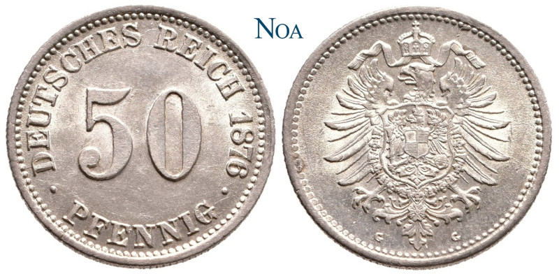 REICHSKLEINMÜNZEN
 50 Pfennig 1876 G Karlsruhe J. 7. Fast Stempelglanz