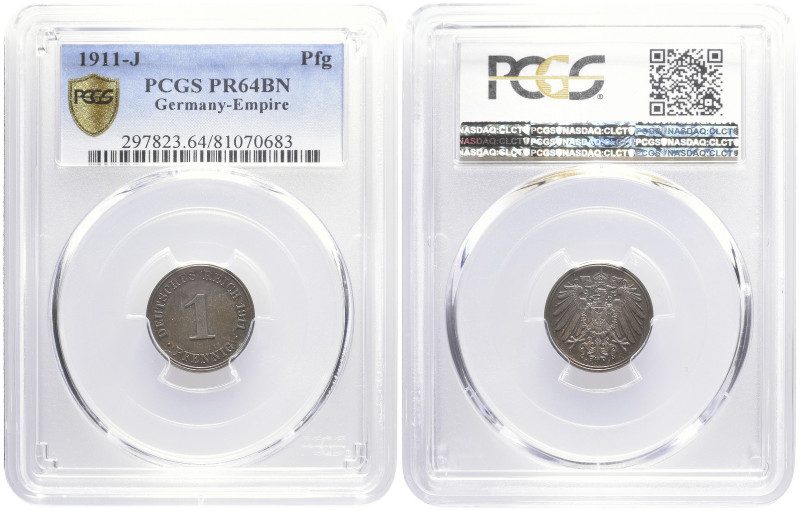 REICHSKLEINMÜNZEN
 1 Pfennig 1911 J Hamburg Die Auflagenzahl in Polierter Platt...