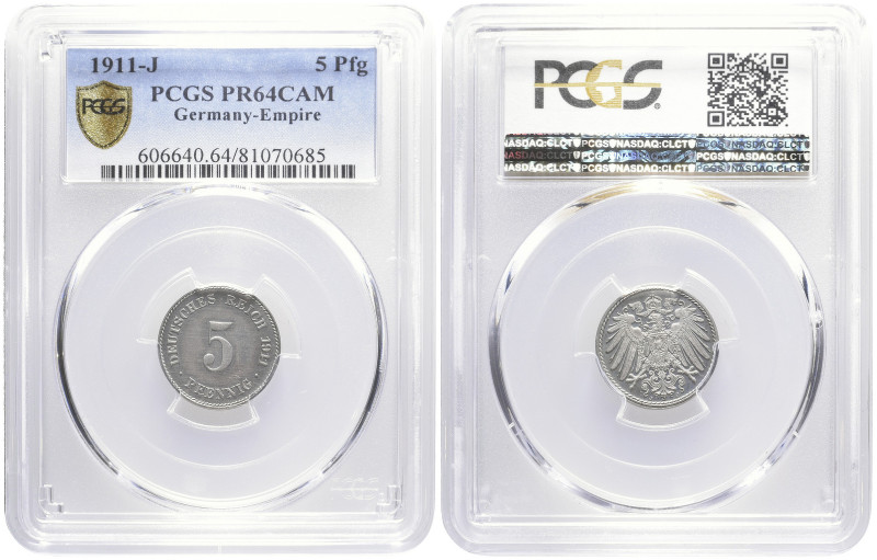 REICHSKLEINMÜNZEN
 5 Pfennig 1911 J Hamburg Die Auflagenzahl in Polierter Platt...