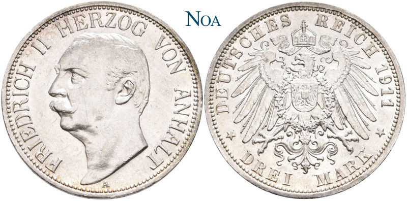REICHSSILBERMÜNZEN ANHALT
Friedrich II., 1904-1918. 3 Mark 1911 A Berlin Auflag...