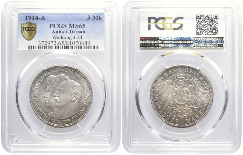 REICHSSILBERMÜNZEN ANHALT
Friedrich II., 1904-1918. 3 Mark 1914 A Berlin Zur Si...