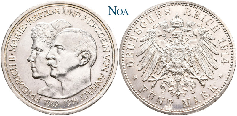 REICHSSILBERMÜNZEN ANHALT
Friedrich II., 1904-1918. 5 Mark 1914 A Berlin Zur Si...